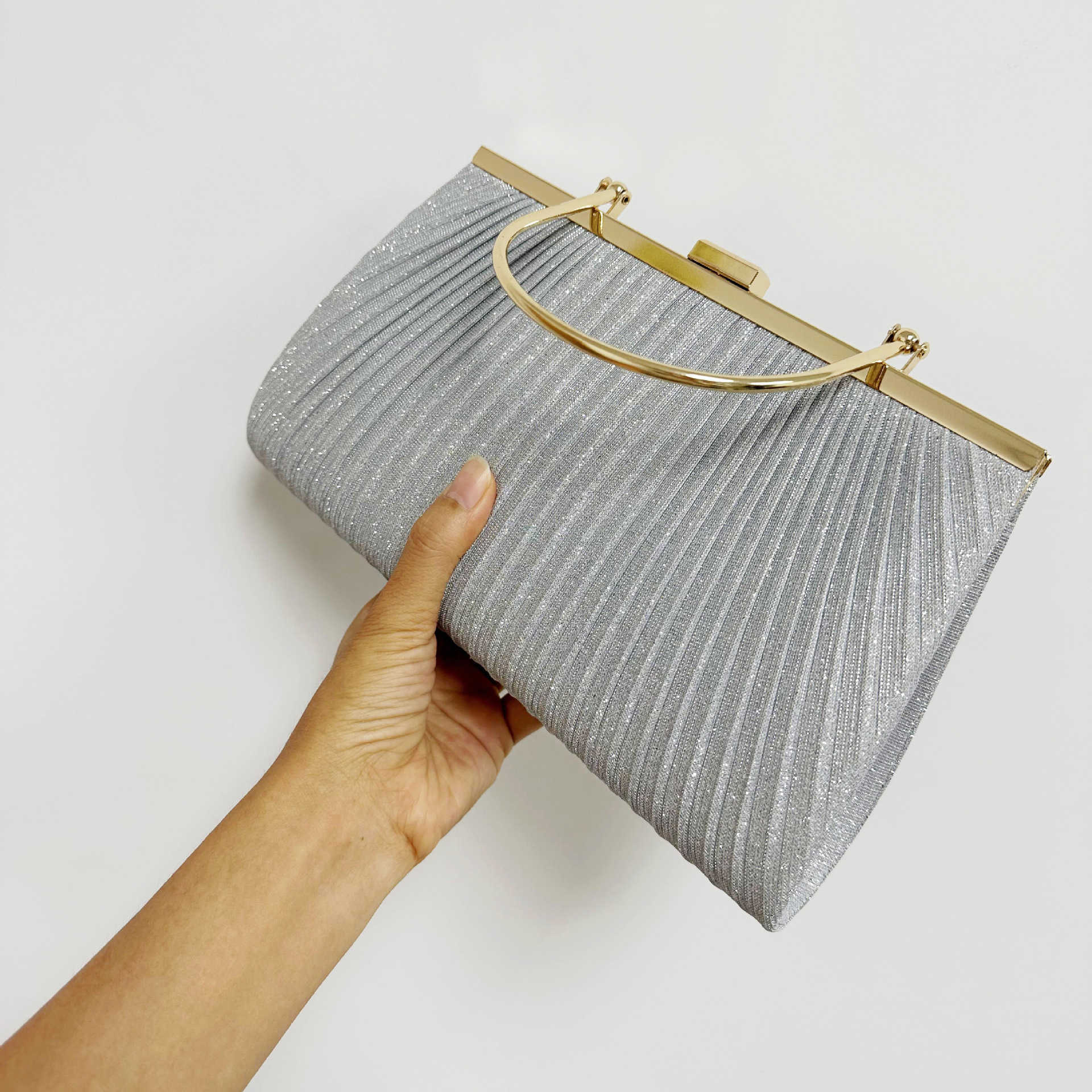Clutch Bag New Wrinkled Shiny Dinner Bag Handbag Mobile Phone Bag Womens Banquet Bag Cheongsam Dress Bag Ktv Princess Bag 240920
