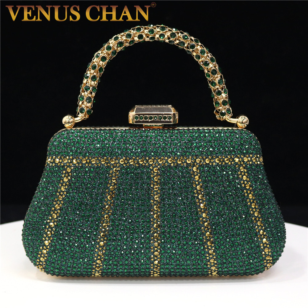 Popular In Nigeria Exquisite Evening Bags With Dia Design Fashion Handle Clutch Rhie Embellished Long Chain Bag