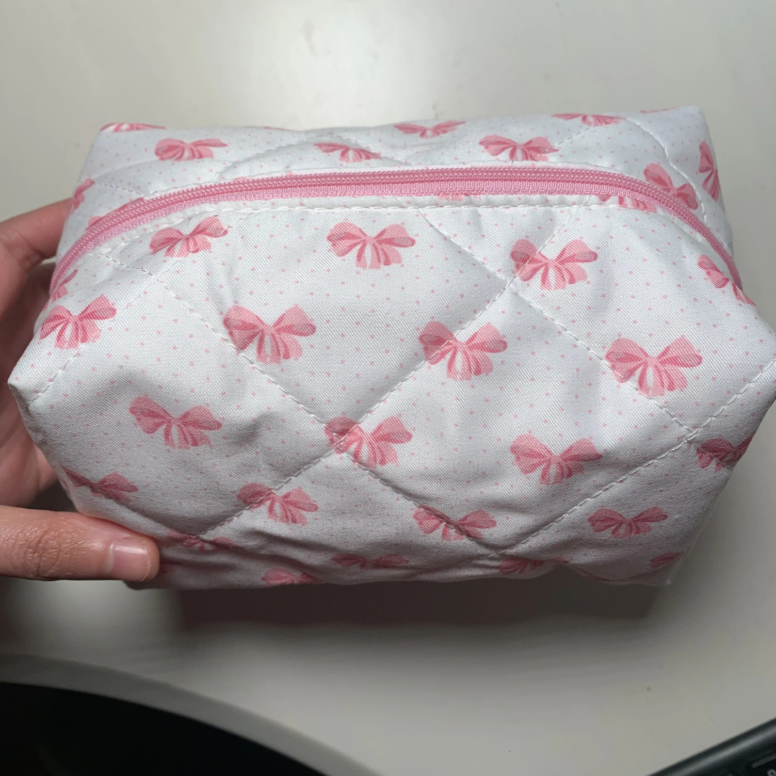 Bow Cosmetics Bag Pink Flower Makeup Organizer Skin Perfect Gift Cleaning Bag Travel Cosmetics Storage Bag 241212