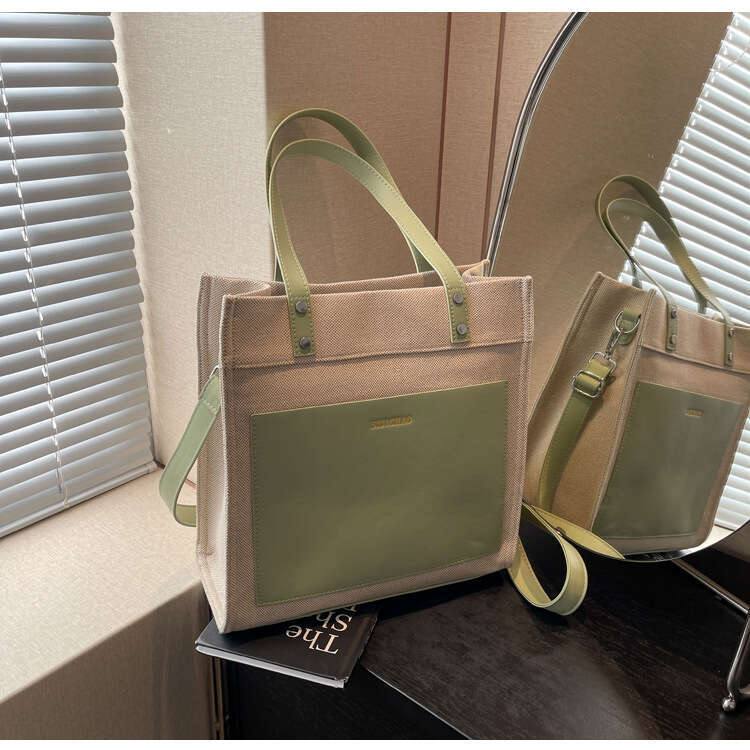 Large Capacity Women's Winter New Fashion Canvas Contrasting Crossbody Bag, Commuting Casual Tote Bag