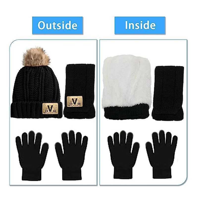Autumn and winter childrens hat scar and glove three piece baby thick hat and collar knitted hat suitable for boys and girls W241213
