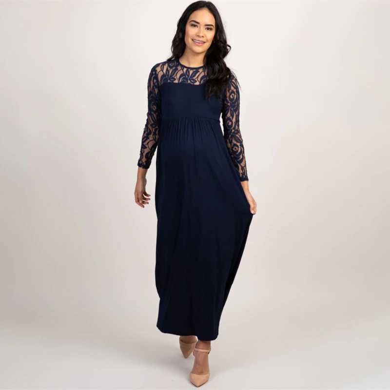 2022 Autumn Lace Pregnancy Dress Long Sleeve Materni Gown Nursing Dresses Clothes Plus Pregnant Woman Vestidos Baby ShowersXJ241213