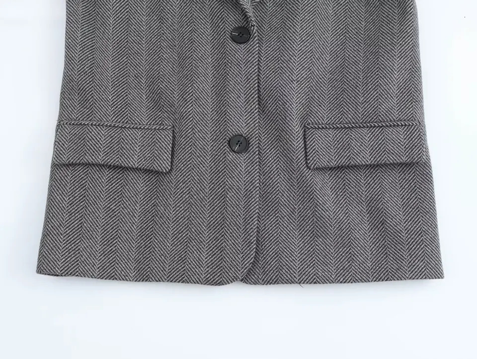Dave Di Autumn And Winter French Minimalist Gray Texture Hooded Patchwork Jacket Retro Casual Suit Blazers Women 241209