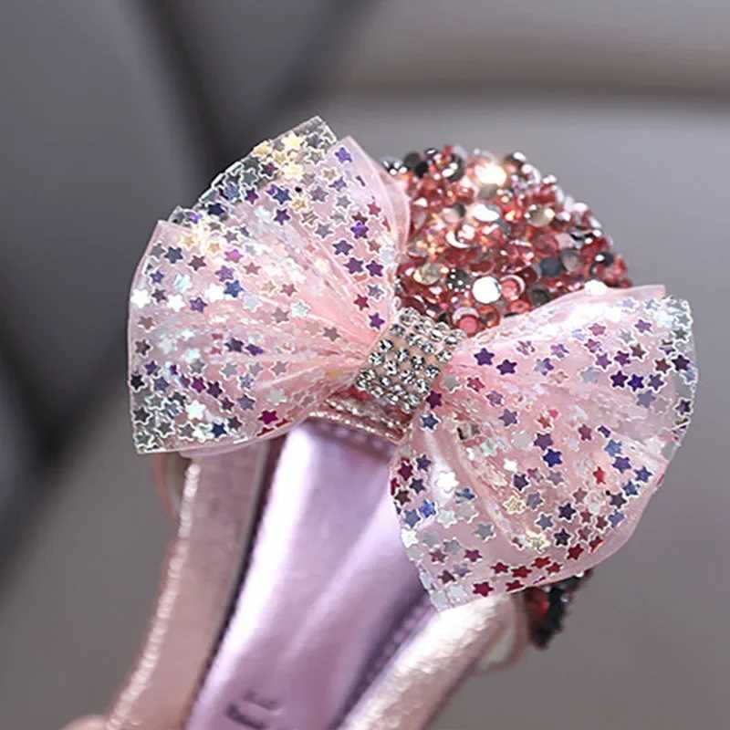 Sandals Sweet Girl Princess Sandals Fashion Rhinestone Pearl Bow Baby Shoes Kids Party Children Dance Little Girls Leather Shoes H06267 H241213