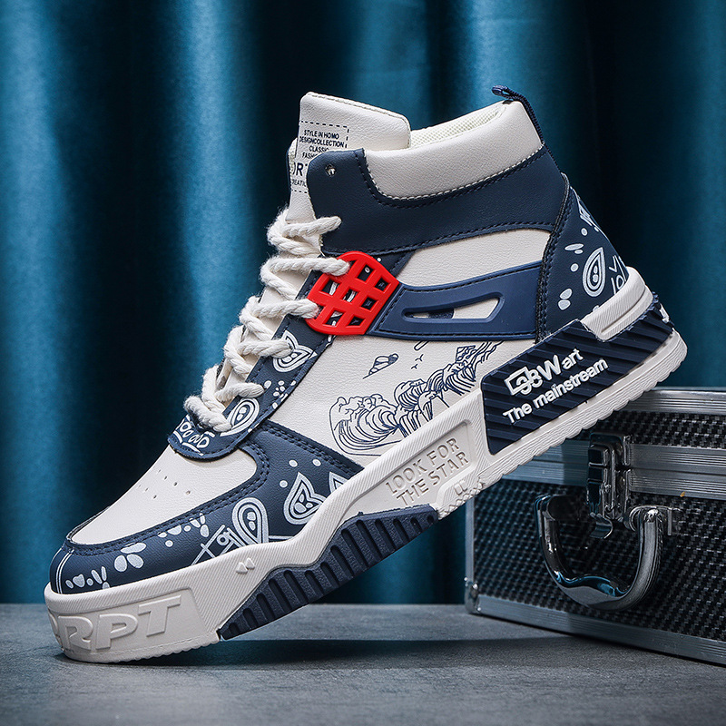 Men's High-Top Casual Sneakers Black, Green, Deep Blue hot | Fashion Trend Sports Board Shoes
