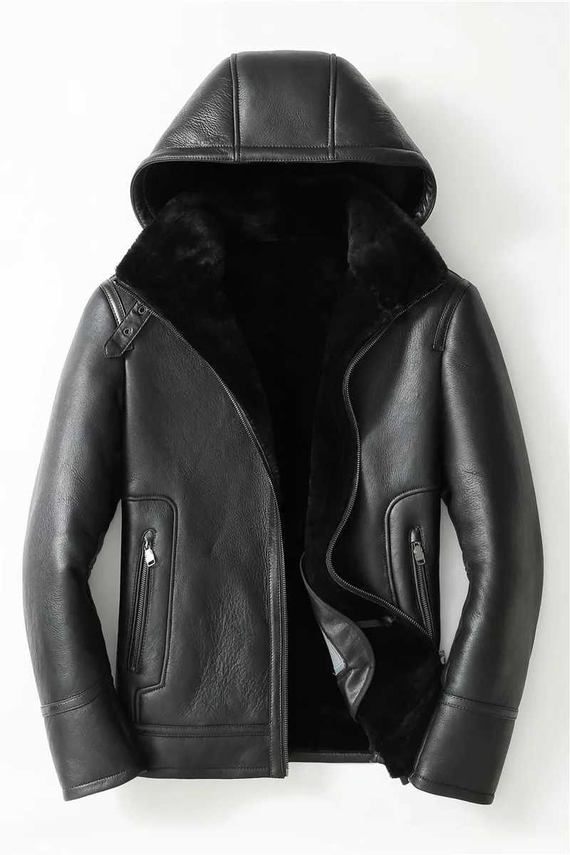 Genuine leather mens natural fur coat mens flight suit mens hoodie thick warm clothes winter jacket 2022 mens Top De Cuero W241213