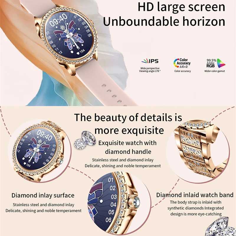 High Quality New Fashion Womens BT Calling Smart Watch 1.32-inch AMOLED 360 * 360 HD Screen Sports Fitness Womens Smart Watch Diamond Band O241213
