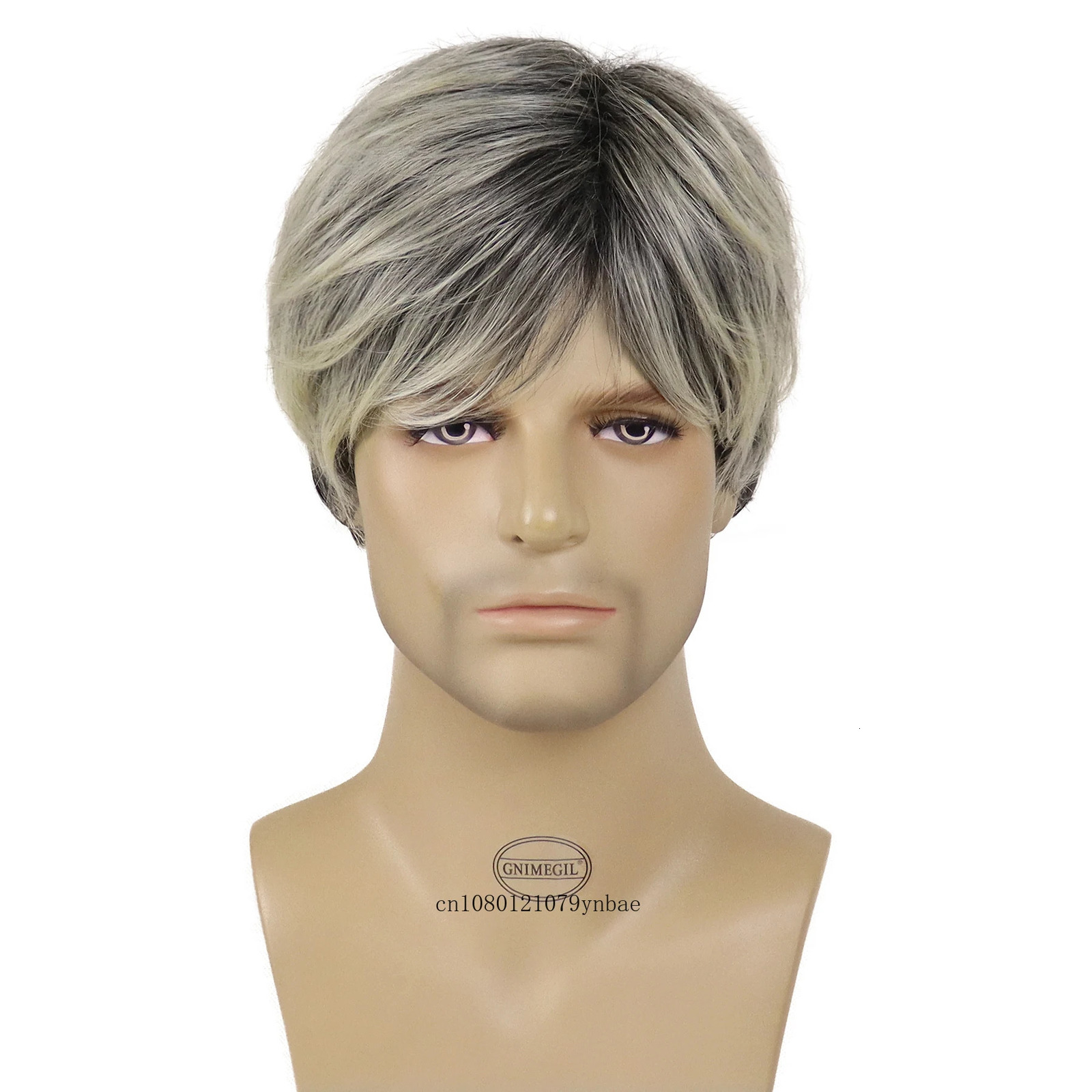 Pixie Cut Natural Wavy Synthetic Hair Wigs Short Mix Grey Wig with Bangs for Cool Men Male Daily Costume Party Heat Resistant 241213