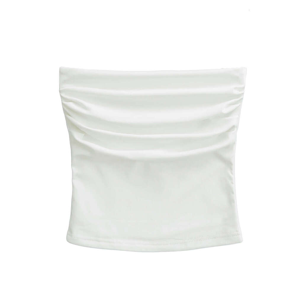 Spicy girl sexy pleated slim fit with a one neck chest hing vest, women's elastic tight short sleeved strapless vest top, 2024 versatile new tren