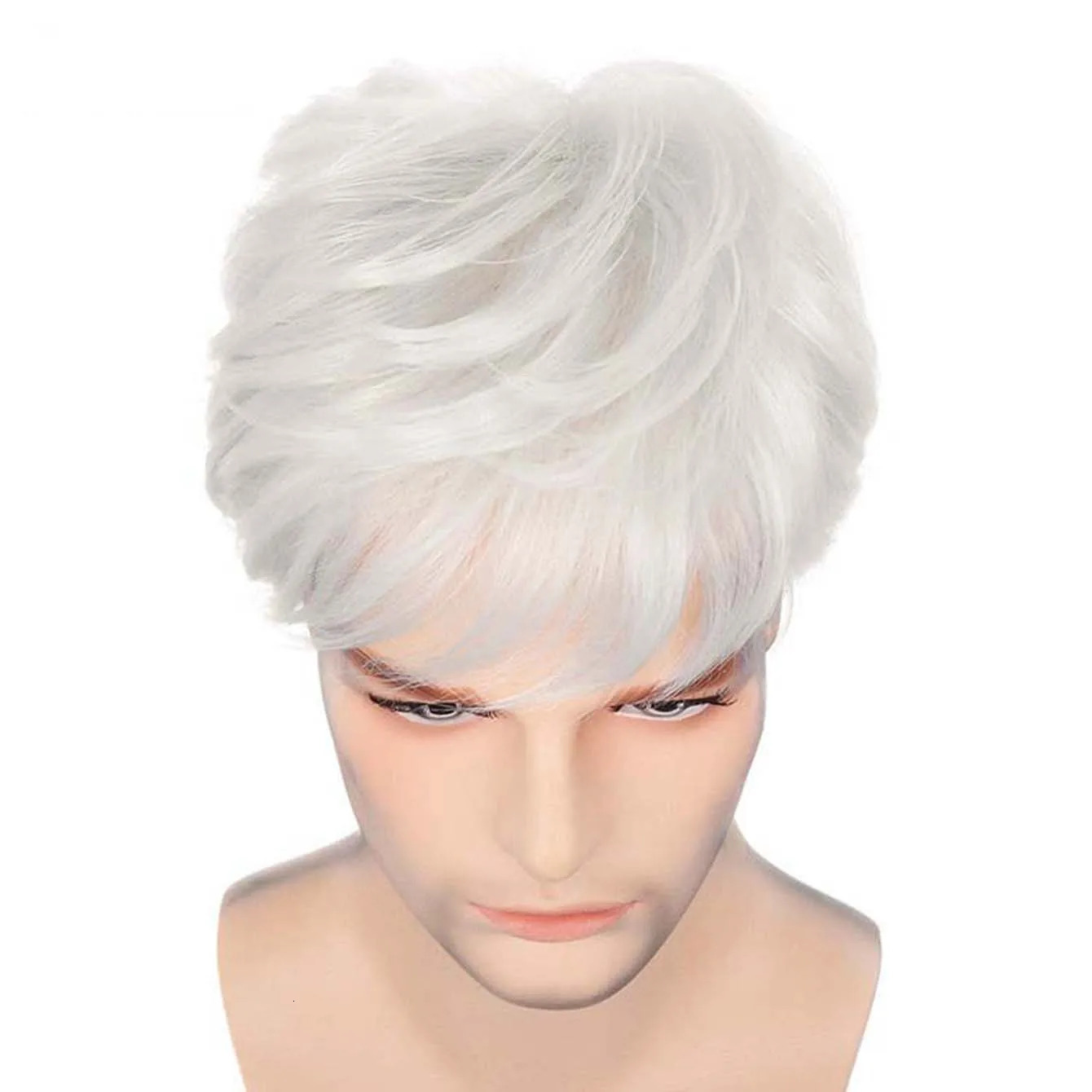 White Wigs for Men Synthetic Hair Short Wig with Bangs Hairstyles Curly Wig For Man Costume Carnival Party 241213