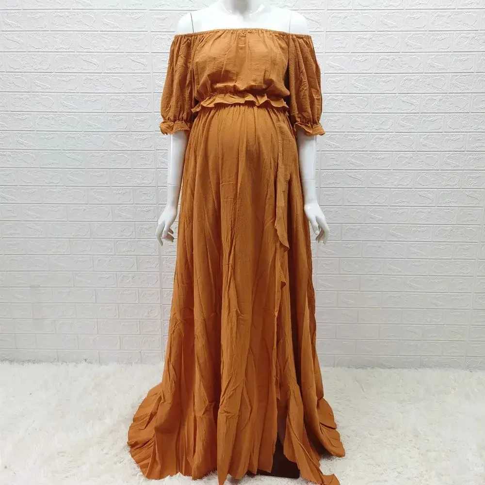 Boho Rust Cotton Materni Photoshoot Long Dress Bohemian Cotton 2 in 1 Pregnancy Photography DressXJ241213