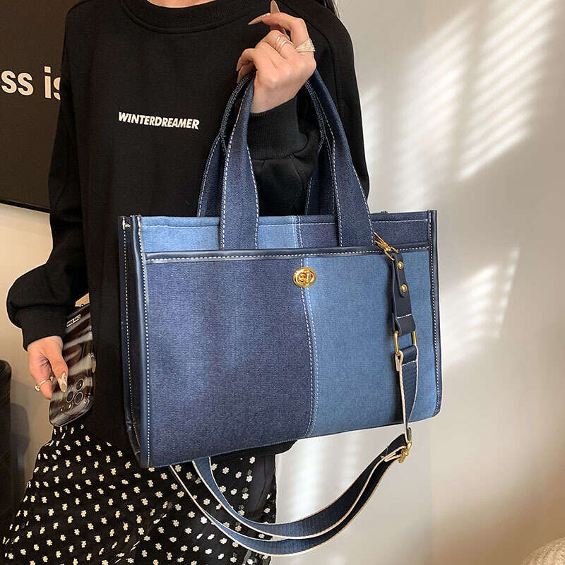 Large Capacity Denim For Women's New Year, Fashionable Contrasting Color Single Shoulder Crossbody Bag, Commuting Minimalist Tote Bag