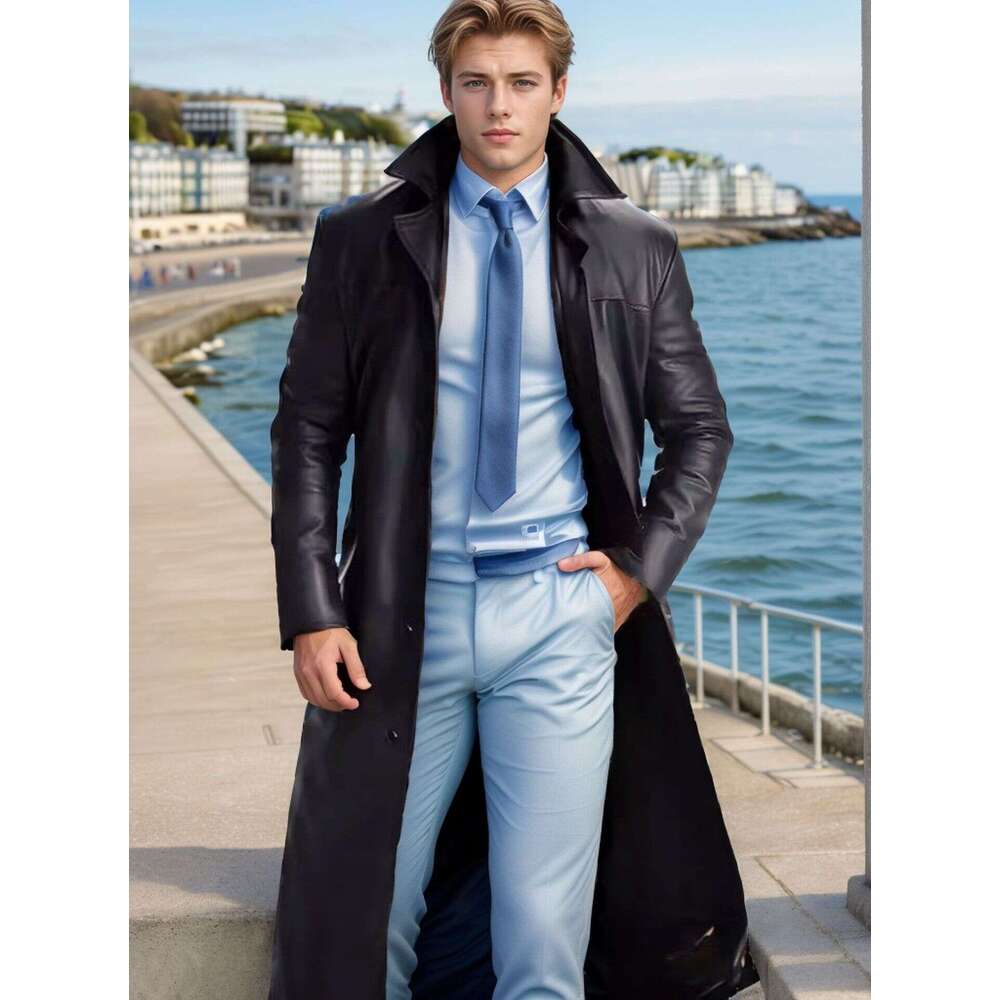 Autumn Male God Fashion Temperament Solid Color Slim Fit PU Extended Leather Jacket Men's Coat Fashionable Quality Classic