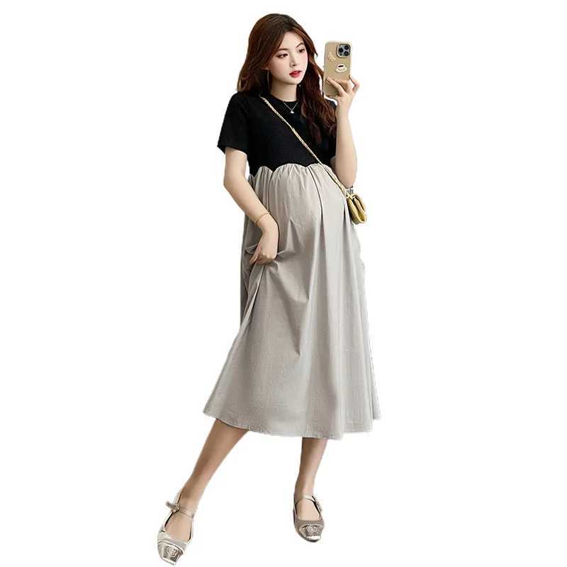 2024 French Sle Pregnant Women Elegant Dress Plus Size Long Sleeve O-Neck High Waist Materni A-Line Dress Long Loose ClothesXJ241213