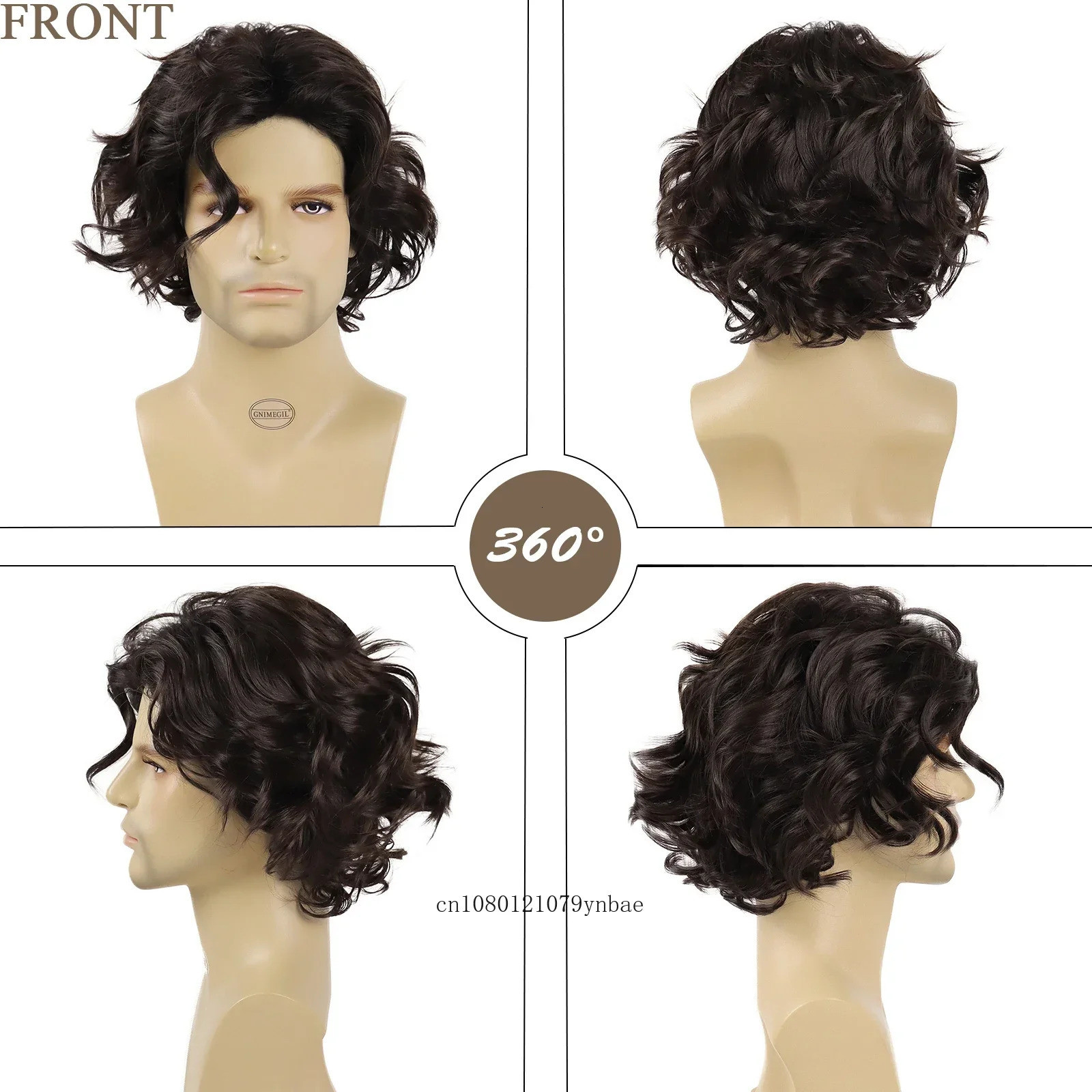 Dark Brown Wigs for Men Synthetic Hair Curly Wig with Side Bangs Short Male Wig Cosplay Carnival Party Costume Wig Casual Style 241213