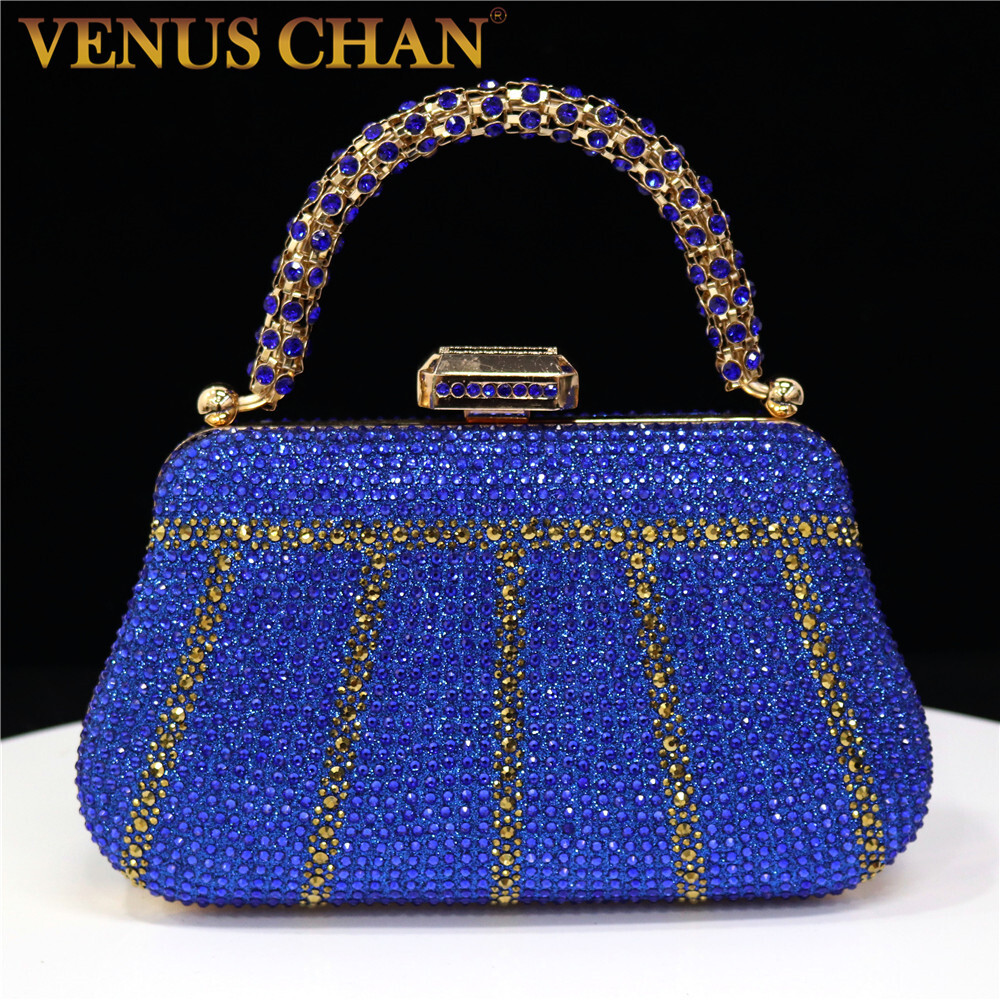 Popular In Nigeria Exquisite Evening Bags With Dia Design Fashion Handle Clutch Rhie Embellished Long Chain Bag