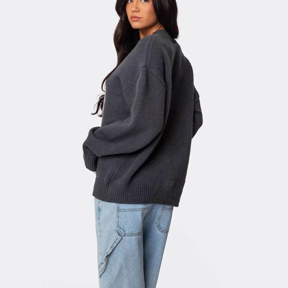 European American autumn and winter new women's loose round neck pullover jacquard knitted sweater for women
