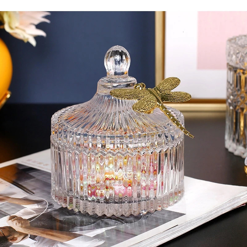 Dragonfly Decorative Storage Jar and Lid Crystal Glass Jar Candy Jar Tea Jar Cosmetics Container Jewelry Organizer Box 241213