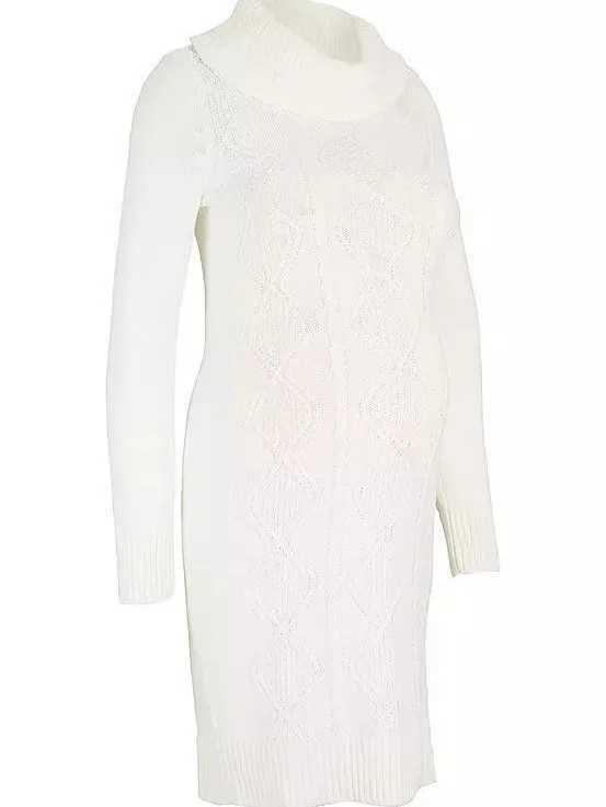 White Materni Women Knitted Sweater Dresses 2024 Autumn Winter Pregnant Turtleneck Ribbed Slim Casual Dress Premama ClothingXJ241213