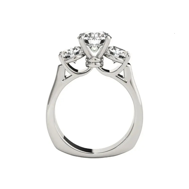 925 Sterling Silver Three Stones Wedding Engagement Ring For Women 22 Carat D Color Diamond 241213