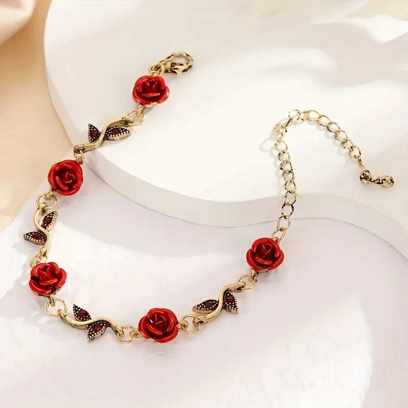 1pc Red Rose Flower Decor Chain Bracelet Elegant Halloween Christmas Party Gift AccoriesAnniversary Party Gifts JewelryXJ241214