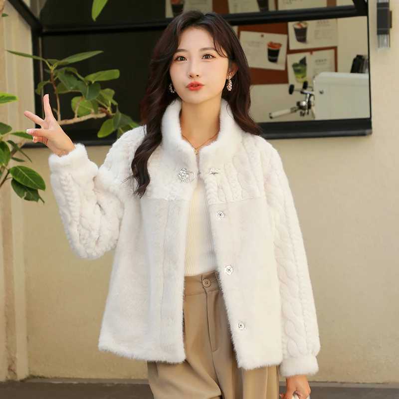 2025 fashion imitation mink velvet womens short jacket lightweight autumn and winter warm top collar coat jacket X241214