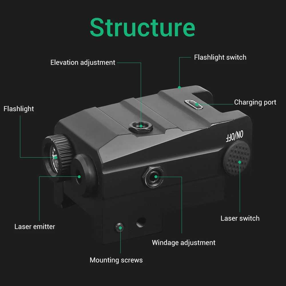 500 Lumens Weapon Gun Light Red Green Laser Pistol Light Combo USB Rechargeab D Flashlight for Picatinny Rail MoutXJ241214