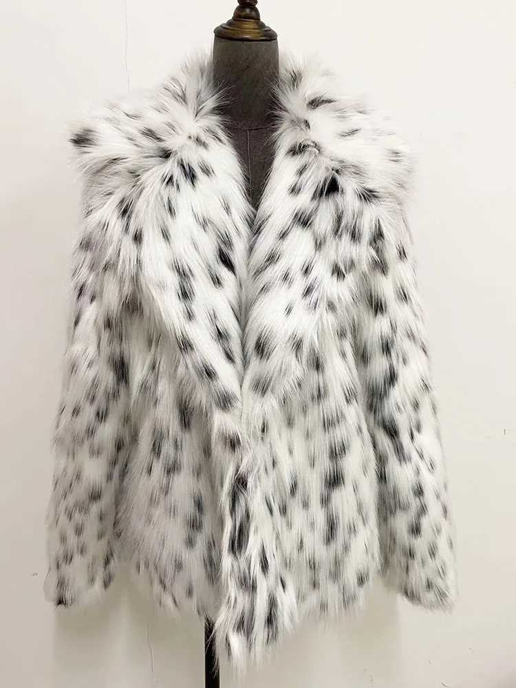 Zadorin winter clothing for women 2024 fashion leopard print collar fluffy faux fur coat for women loose and warm womens jacket X241214
