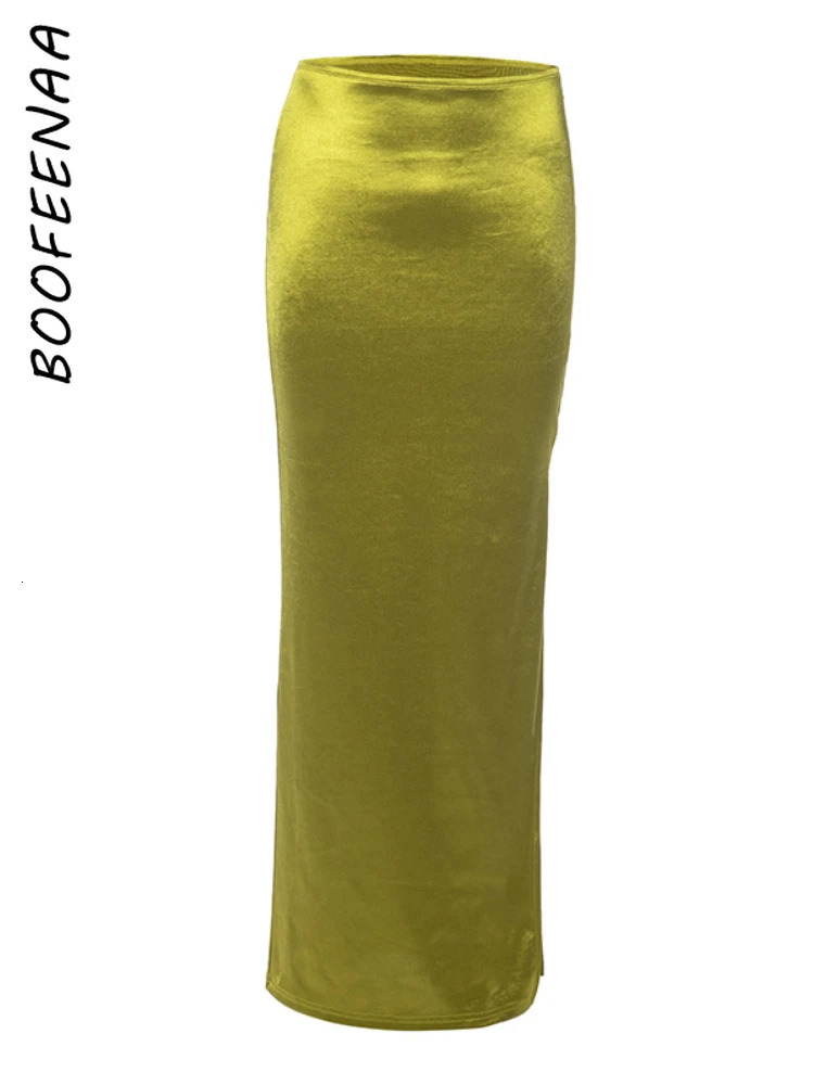 BOOFEENAA Satin Long Skirt Elegant High Waist Side Split Maxi Skirts Party Sexy Clothes for Women Summer 2024 C85-BG23 241214