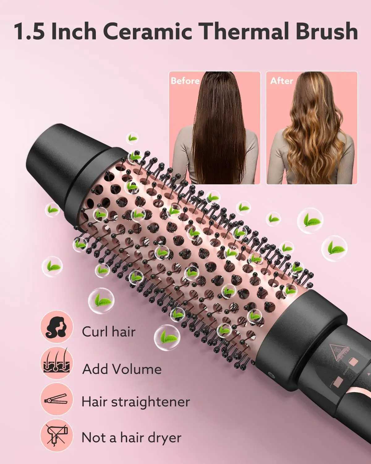 Curling hair with iron brush and hot brush to create a natural curly appearance dual voltage ceramic curling iron with detachable brush W241214