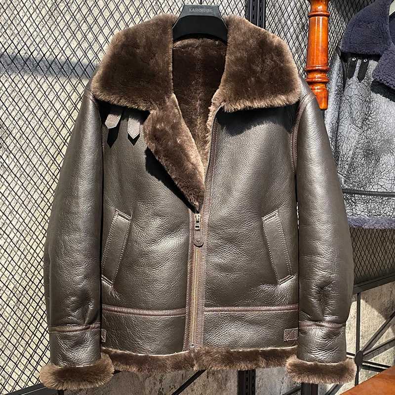 Cold Resistant Mens Natural Fur Coat Winter 23 Fashion Motorcycle Jacket Thickened Sheepskin Genuine Leather Jackets Man Clothes W241213