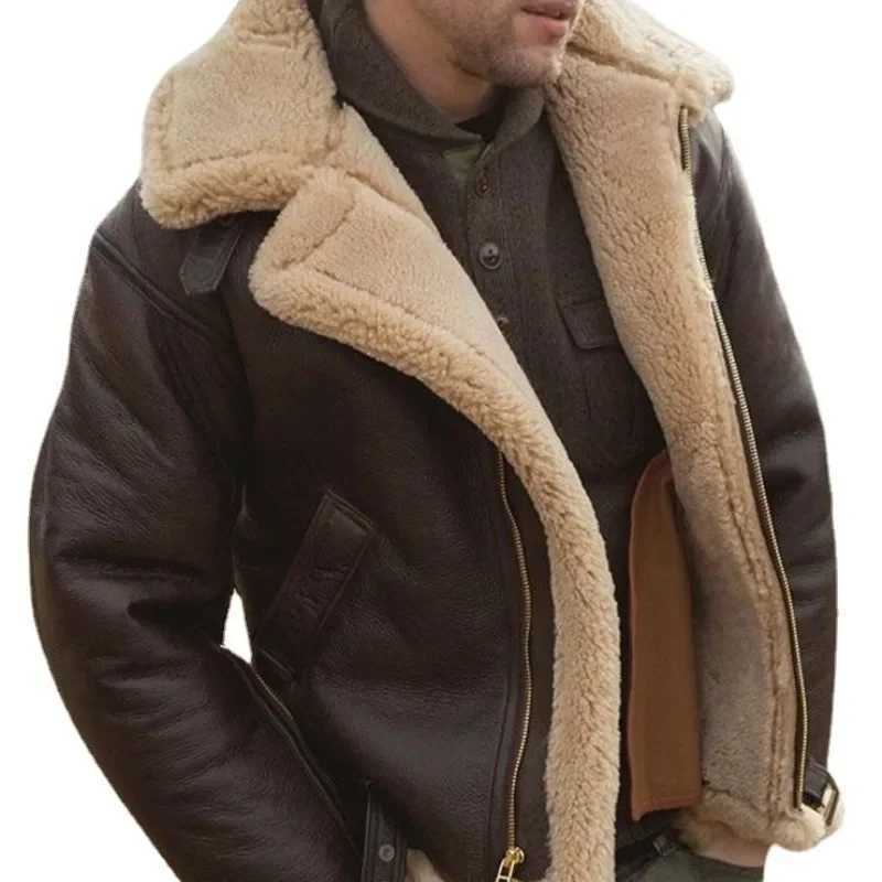2023 mens thick leather jacket with fur and fur integrated synthetic fur leather jacket W241213