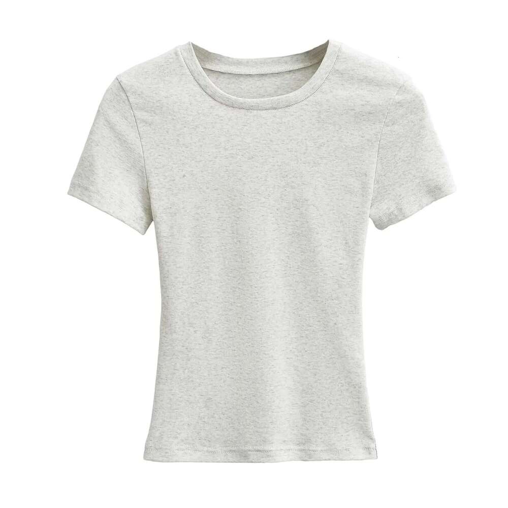 Kardashian's short sleeved T-shirt for women's summer solid color round neck base, slim fit and slimming top, 2024 versatile new trendy clot