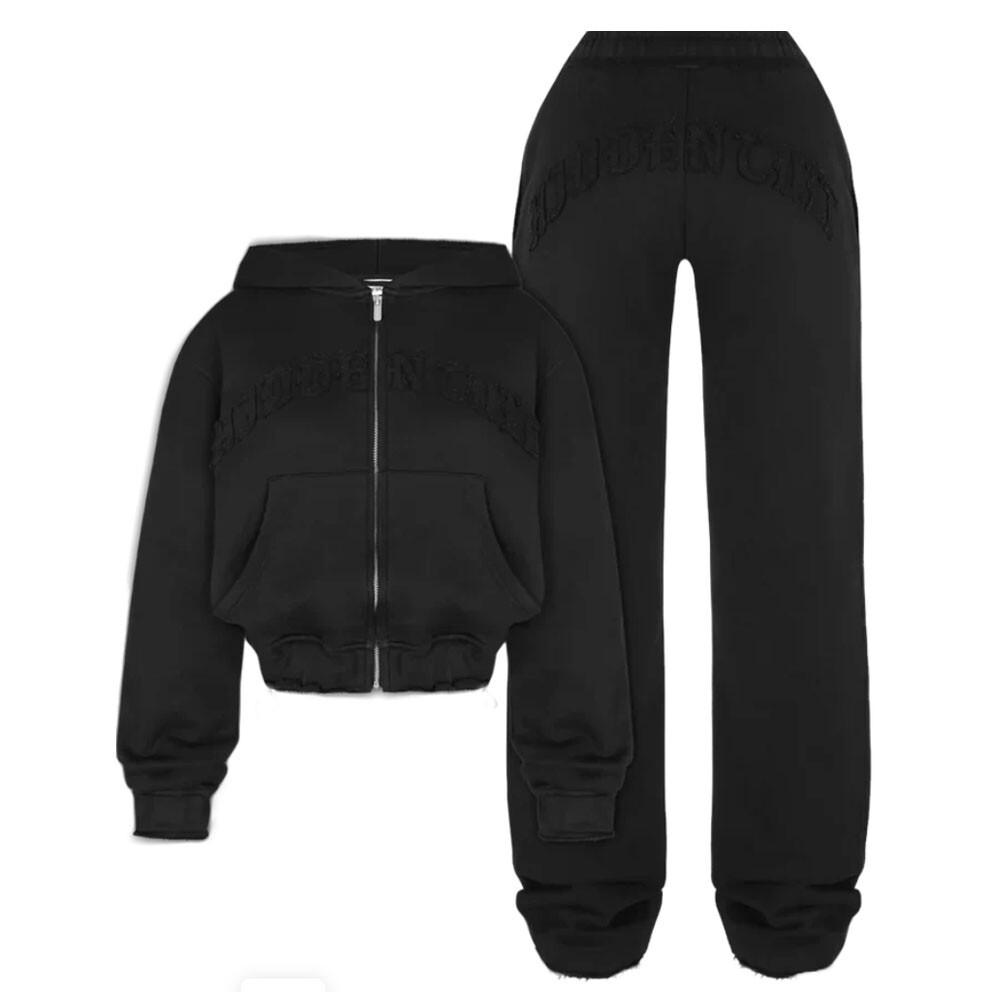 2 Piece Women Outfit Winter Trend Elegant Warm Suit Vintage Sports Y2k Trouser Sets Hidden Cult Embroidery Sweatshirts