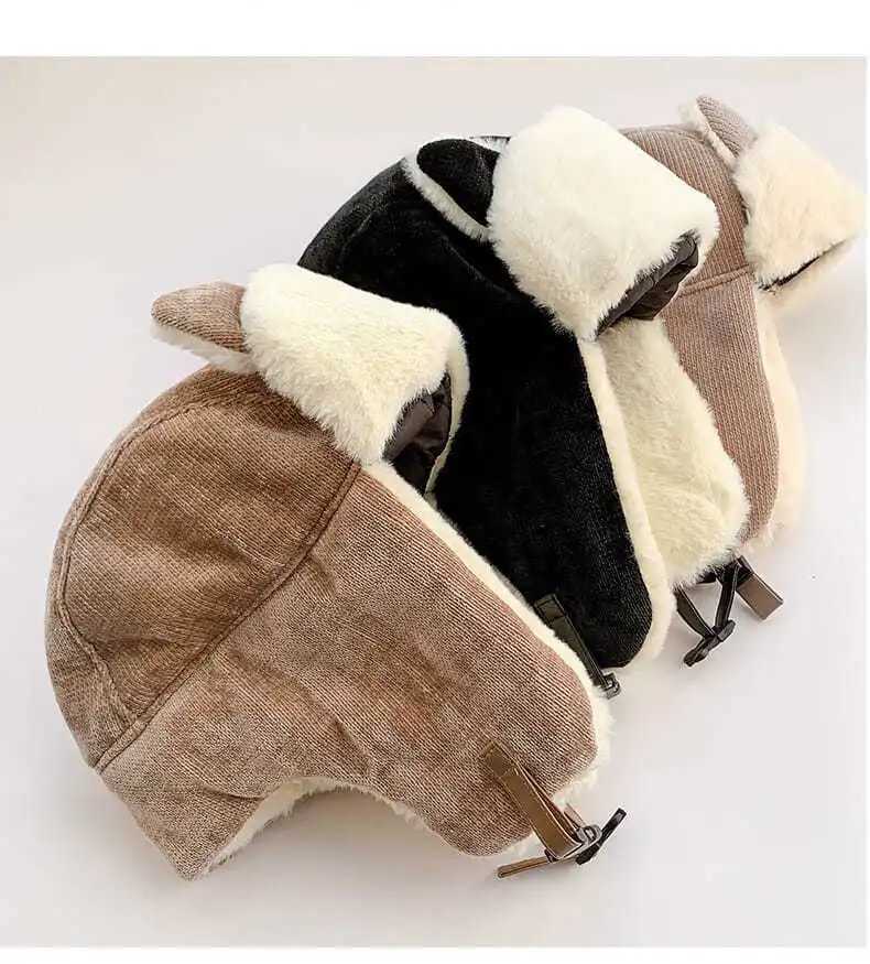 3-12Y Winter Childrens Hat Family Match Girl Boy Hat Artificial Fur Windproof Hat Womens Bomber Fur Flip Cover Ski Cavalry Trap W241213