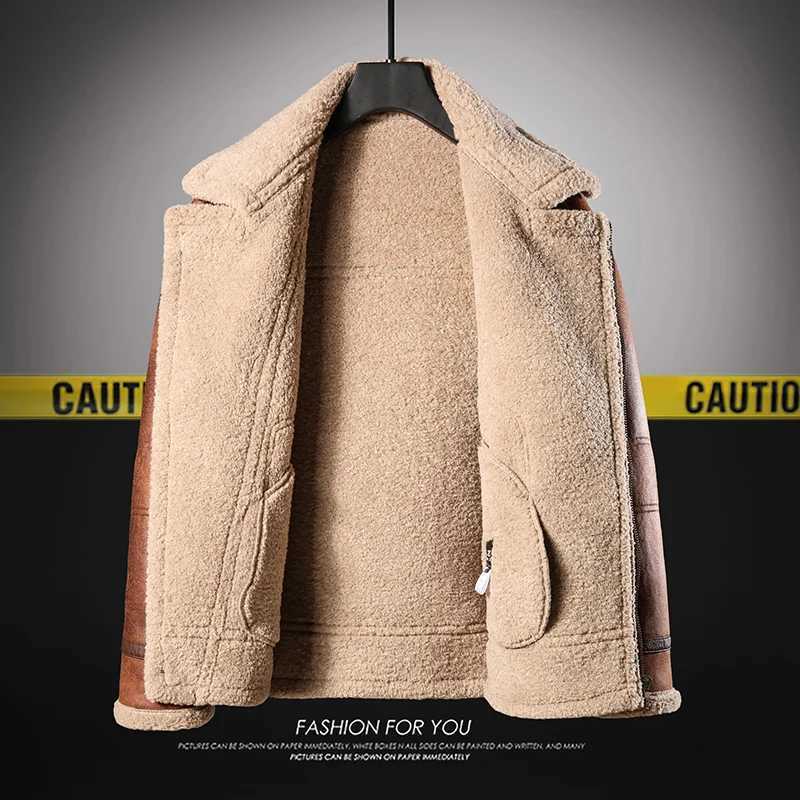 PFHQ 2024 Winter Fur One Men Piece Jacket Warm Vintage Zipper Contrast Color Korea Fashion Male Tops New Casual 2Z7308 W241213