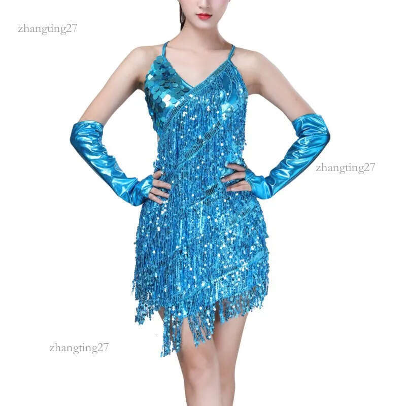 Latin Dance Costumes Women Salsa Dancewear Dance Costume Dresses Competition Dresses Tango Adult Fringe Gold Sequin
