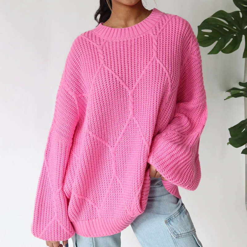 European and American new round neck knitted loose casual lantern sleeve head sweater top for women