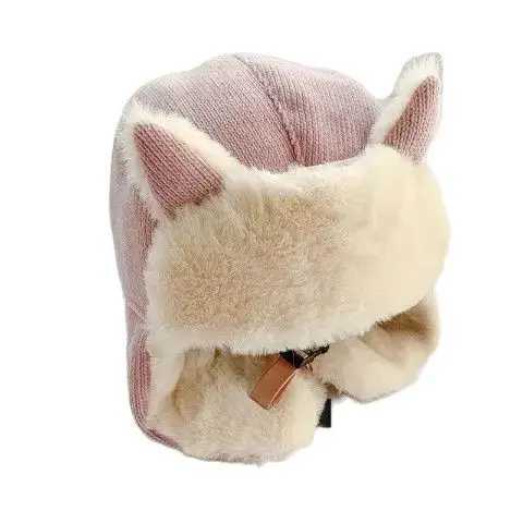 3-12Y Winter Childrens Hat Family Match Girl Boy Hat Artificial Fur Windproof Hat Womens Bomber Fur Flip Cover Ski Cavalry Trap W241213