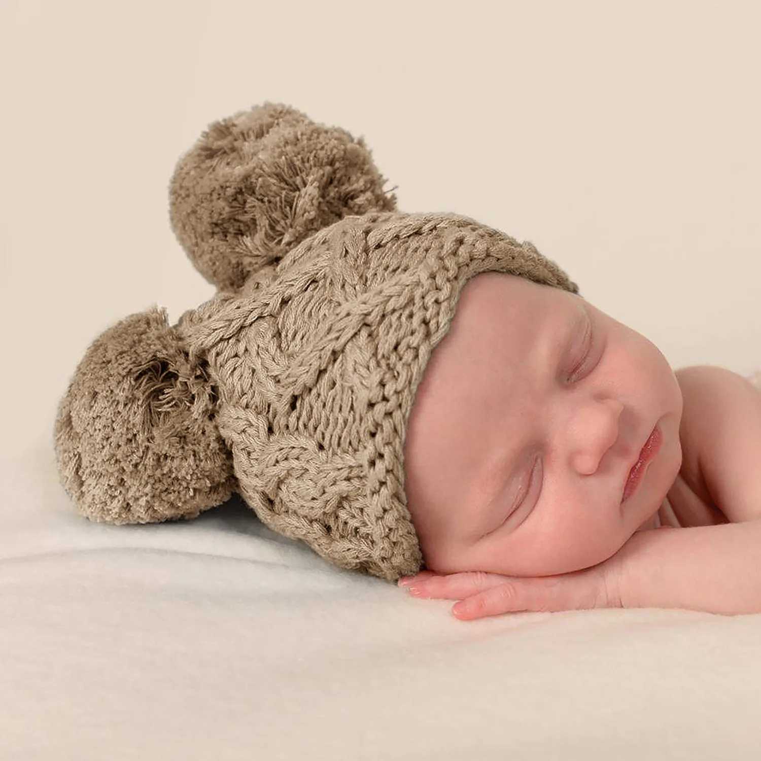 Newborn winter hat crochet solid baby bear ear baby hat girl boy baby hat 0-18M childrens new fluffy baby bean autumn W241213