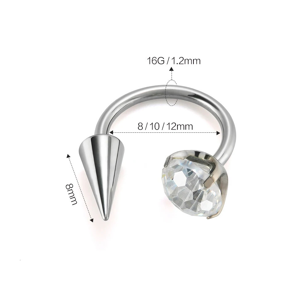 G23 Ear CZ Zircon Stone Lip Stud Labre Internally Thread Nasal nail Cartilage Piercing Jewelry 241214