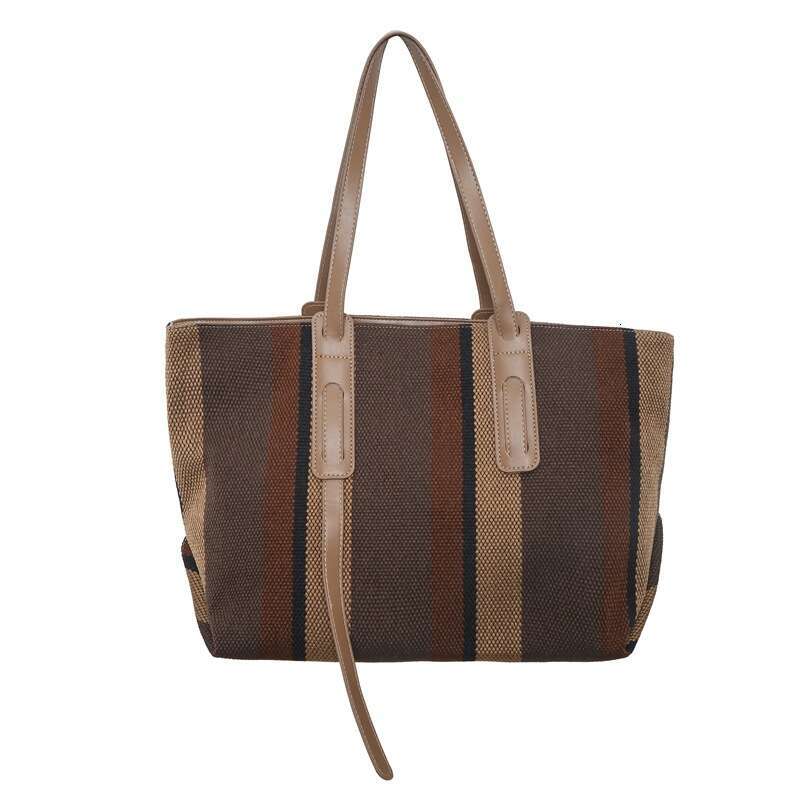 New Minimalist One Shoulder Underarm Bag, Trendy And Fashionable Canvas Striped Large Capacity Versatile Tote Bag