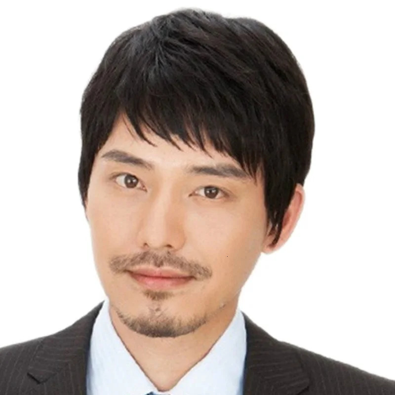 Mens wig fashion handsome short straight hair fluffy texture male short hair synthetic fiber high temperature silk wig 241213
