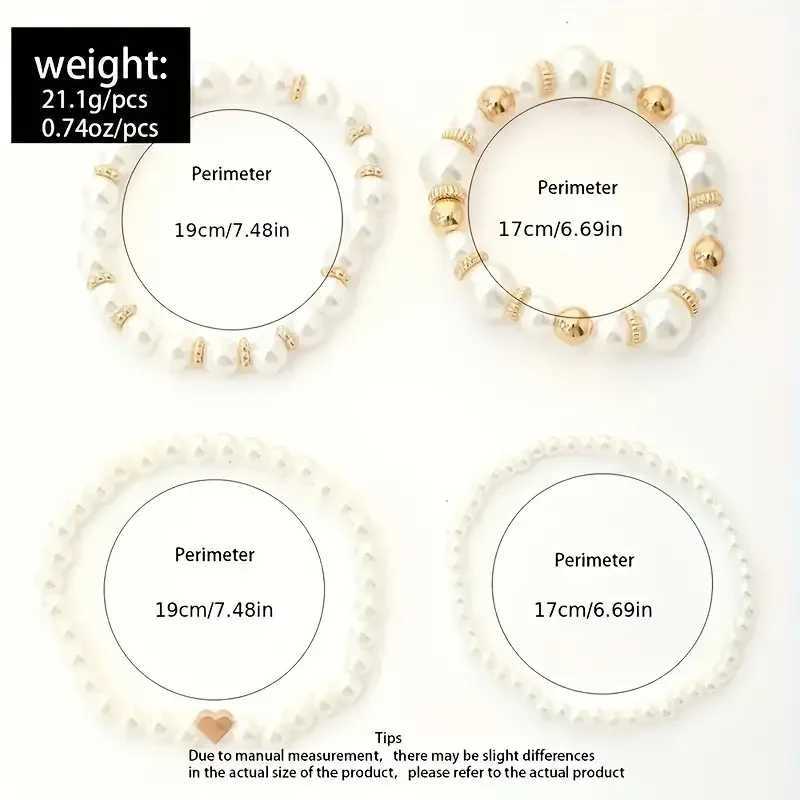New 4 Pcs/Set imitation Pearl Beaded Bracelets Set for Women Fashion Gold Color Heart Big Pearl Bracelet Tren Jewelry GiftsXJ241214