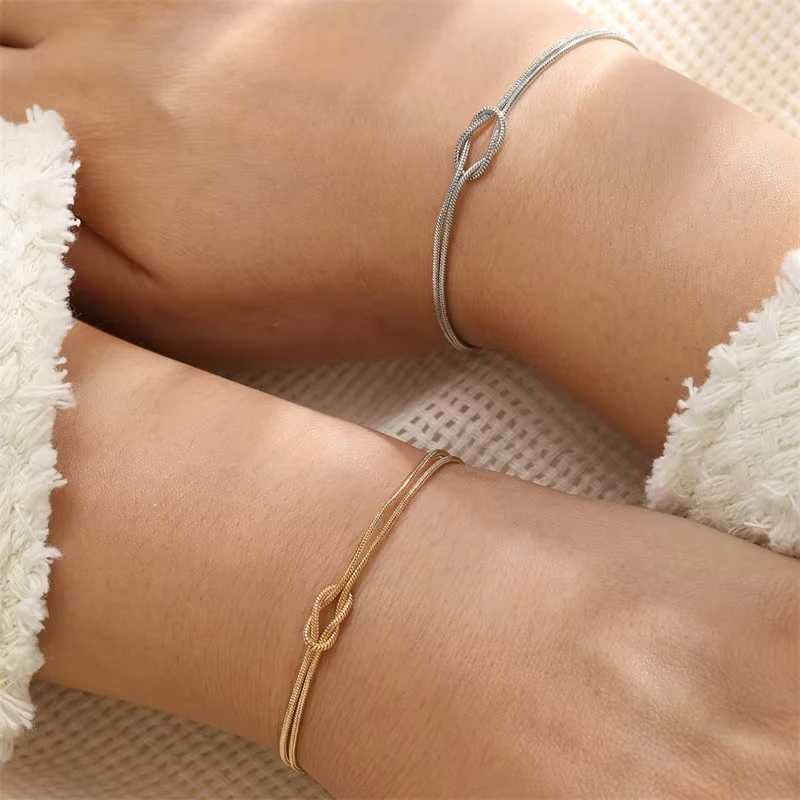 FTCY Simple Metal Knot Couple Bracelet Set for Women Men Snake Chain Handmade Knot Shed Bracelet Best Friend GiftXJ241214