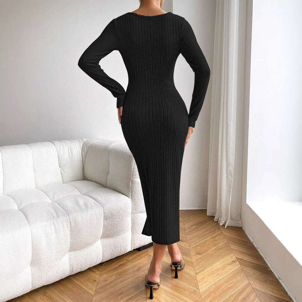 Spicy 2024 women's European American sexy hollow pleated slim fit and slimming split hip skirt