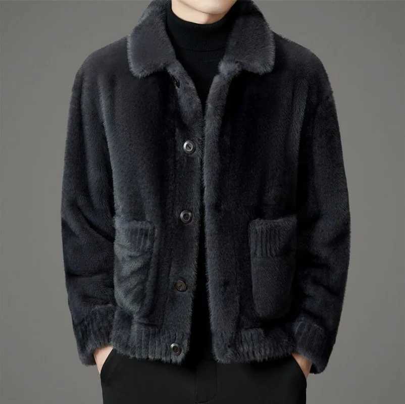 Luxury winter warm faux fur coat mens hooded thick fur coat jacket brand single chest designer mens clothing ultra-thin W241213