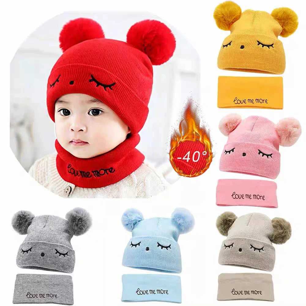 Solid Color Wool Knitted Bonnet Baby Newborn Baby Hat Pompom Cute Winter Hat For Kids Boys Girls Children Warm Beanie Cap 0-3Y W241213
