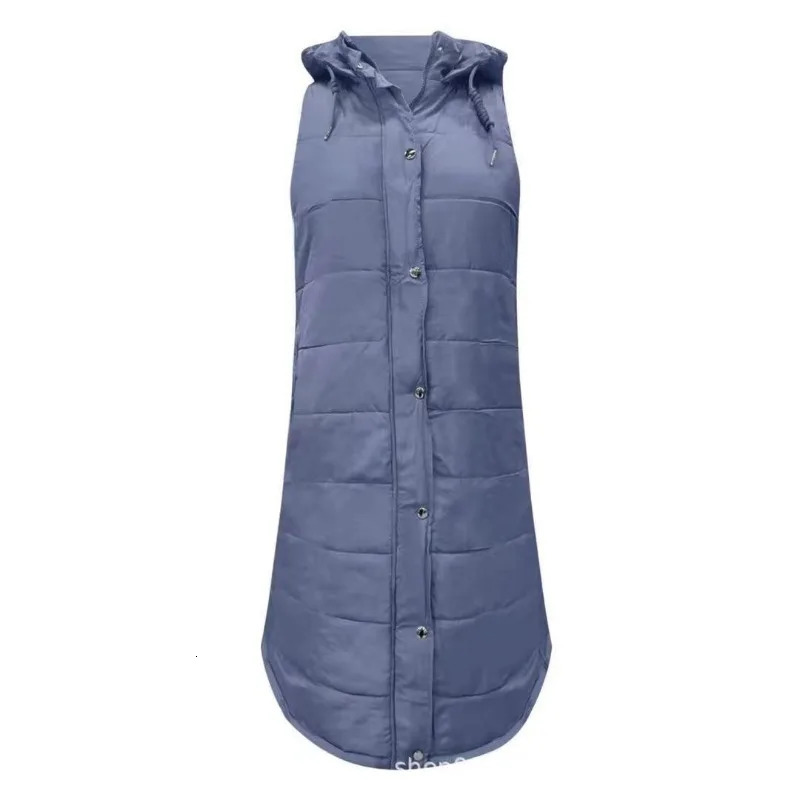 Womens loose single chest cardigan Parkas winter vest jacket womens casual sleeveless hooded solid color long 241212