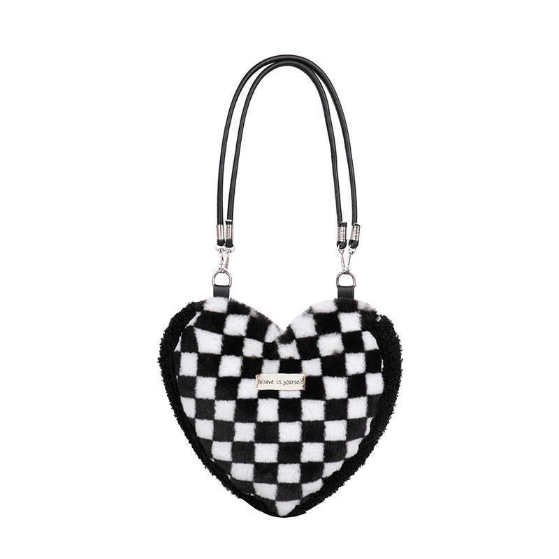 Summer and Winter Love Plush Womens Bag Korean Plush Weaving Color Pure Chessboard Underarm Crossbody Bag for Women